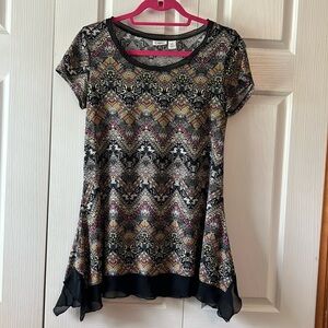 Cato patterned top with sheer bottom. Small